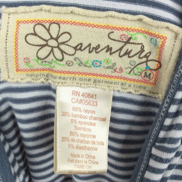 Aventura Hoodie Top Womens Medium Slate Blue Striped Jersey Knit Henley Bamboo - Picture 10 of 10